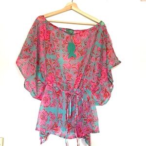 Floral Pink and Blue Swim Coverup